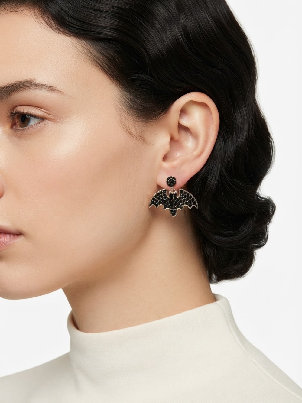 Hallmark Black Bat Drop Earrings with Gold Trim